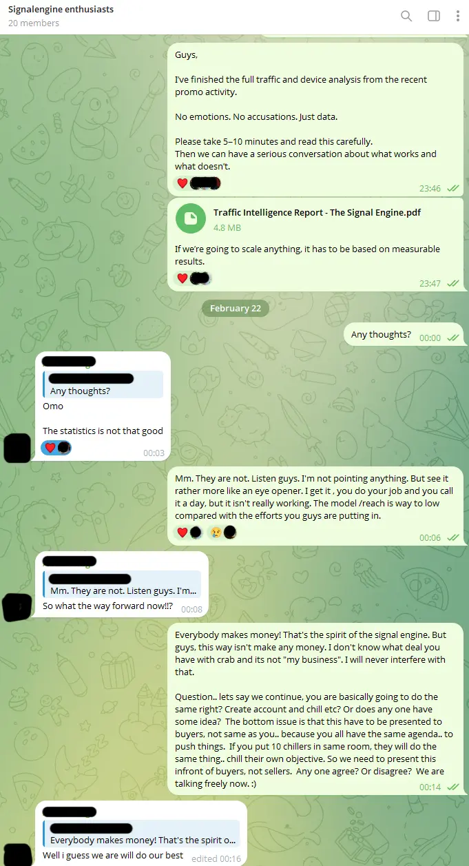 Sharing the Traffic Intelligence Report in the chiller group - the data-driven conversation attempt